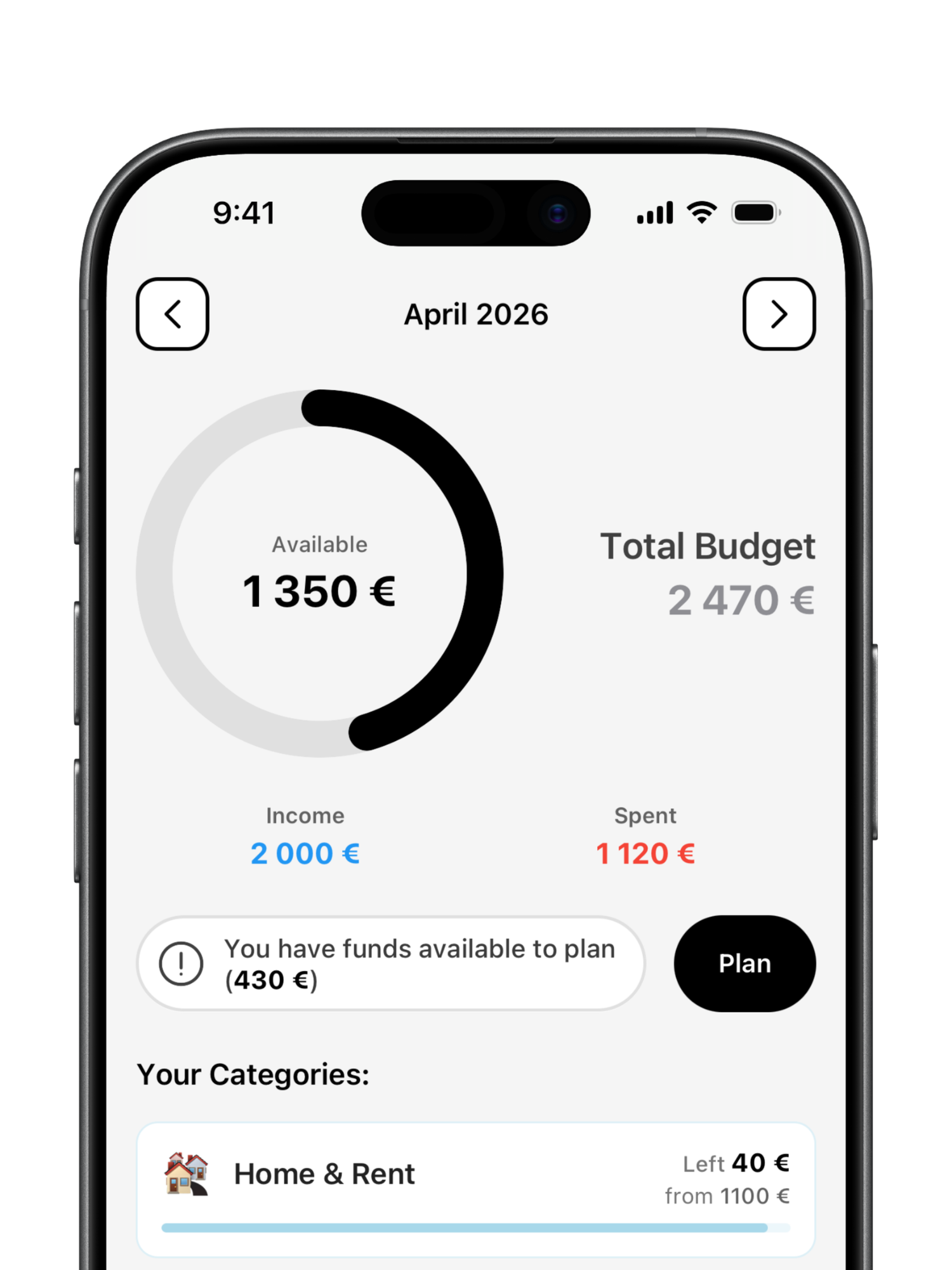 ARKAD Wallet budget screen